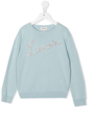 Lanvin Enfant pull à logo strassé - Bleu