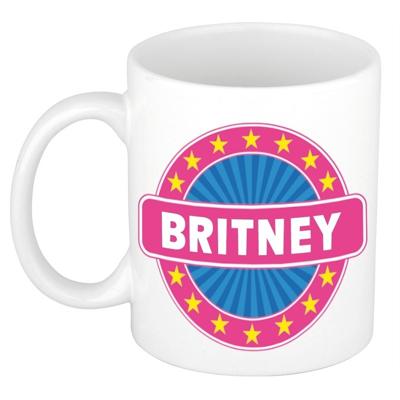Britney voornaam koffiemok - beker - wit/roze - 300 ml - Cadeau - Dames - Collega - Moederdag