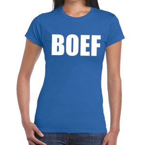 Boef tekst t-shirt blauw dames