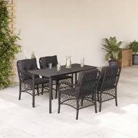 5-delige Tuinset met kussens poly rattan zwart