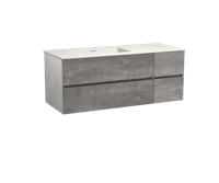Storke Edge zwevend badmeubel 130 x 52 cm beton donkergrijs met Mata asymmetrisch linkse wastafel in mat witte solid surface