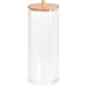 Wattenschijfjes houder - kunststof - bamboe - D7 x H19 cm - watten dispenser