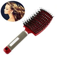 Haar hoofdhuid massage kam haarborstel Bristle nylon vrouwen krullend detangle Hair Brush voor salon Hairdressing styling tool (rood)