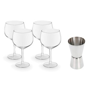 4x Gin Tonic / cocktail glazen transparant 650 ml met RVS maatbeker / barmaatje - Cocktailglazen