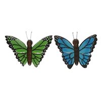 2 stuks Houten koelkast magneetjes in de vorm van een groene en blauwe vlinder   -