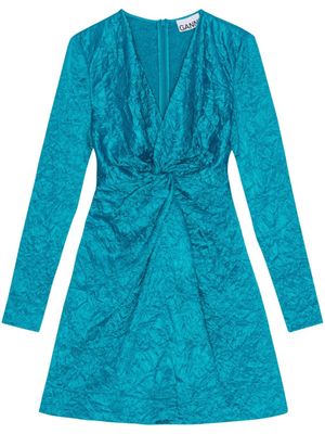 GANNI mini robe en satin à effet froissé - Bleu