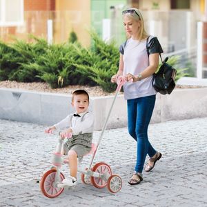 Kinderfiets 4-in-1Driewieler Loopfiets voor Kinderen met Verstelbare Duwbeugel en Zithoogte 37 x 72 x 101 cm Roze