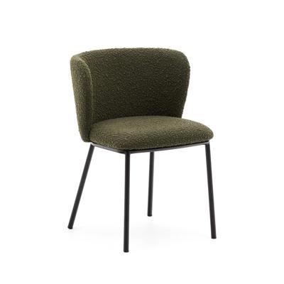 Kave Home Ciselia eetkamerstoel bouclé Groen poot zwart