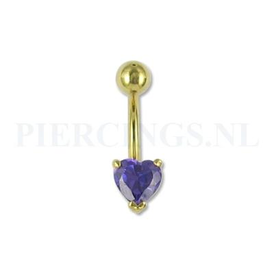 Navelpiercing goudkleurig hart paars