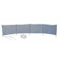 Strand/camping windscherm gestreept wit/blauw 2 meter x 120 cm incl. haringen en scheerlijnen