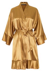 Satin-Luxury badjas satijn kort met ruffles - goud