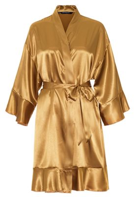Satin-Luxury badjas satijn kort met ruffles - goud