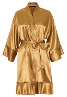 Satin-Luxury badjas satijn kort met ruffles - goud - thumbnail