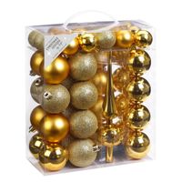 47x Kunststof kerstballen pakket met piek goud   -