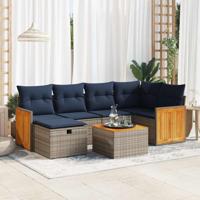 7-delige Loungeset met kussens poly rattan grijs