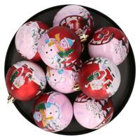 Gedecoreerde kerstballen - 9x stuks - rood - met kerst print - Dia 6 cm - kunststof