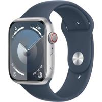 Apple Watch 9 GPS 45mm zilver alu blauw sportband M/L (831007) - thumbnail