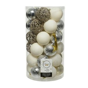 37x stuks kunststof kerstballen zilver/parel/wit 6 cm mat/glans/glitter