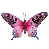 Tuindecoratie vlinder van metaal roze 48 cm - thumbnail