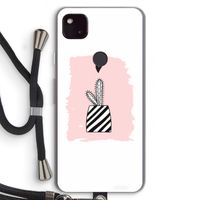 Zwart-wit cactus: Pixel 4a 5G Transparant Hoesje met koord