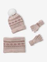 Jacquard babyset muts + snood + wanten/handschoenen voor meisjes rozen