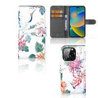 iPhone 14 Pro Telefoonhoesje met Pasjes Bird Flowers - thumbnail