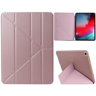 Gierst textuur PU + silica gel volledige dekking lederen case voor iPad Air (2019)/iPad Pro 10 5 inch met multi-vouwen houder (Rose goud)