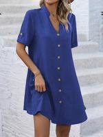V Neck Buckle Casual Dress With No