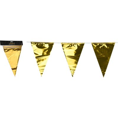Party Vlaggenlijn - binnen/buiten - plastic - metallic goud - 6 m - 25 vlaggetjes