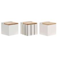 Zoutvaatje met deksel Home ESPRIT Wit Bamboe Keramiek 11 x 11 x 11 cm (3 Stuks)