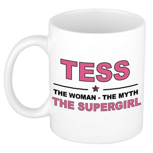 Naam cadeau mok/ beker Tess The woman, The myth the supergirl 300 ml   -