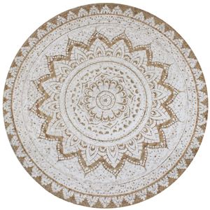VidaXL Tapijt met print rond 120 cm gevlochten jute