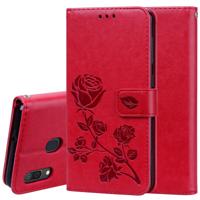 Rose reliëf horizontale Flip PU lederen case voor Galaxy A30/A20 met houder & kaartsleuven & portemonnee (rood)