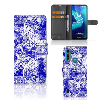 Telefoonhoesje met Naam Motorola G8 Power Lite Angel Skull Blauw