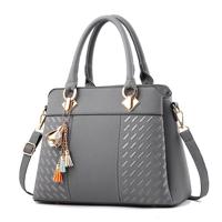 Mode vrouwen kwast PU lederen borduurwerk Cross Body Tas schoudertas eenvoudige stijl hand tassen (grijs)