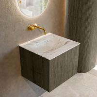 Badmeubel Mondiaz Kurve-Dlux | 50 cm cm | Meubelkleur Shadow | Wastafelkleur Glace | Solid surface | Wasbak midden spoelbak | Zonder kraangat(en)