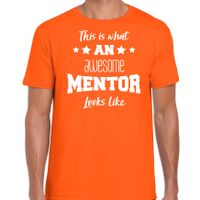 Cadeau t-shirt voor heren - awesome mentor - oranje - docent/leraar/schooljaar bedankje 2XL  -