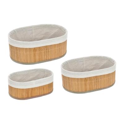 Kast/badkamer opbergmandjes - set 3x stuks - bamboe hout met hoes - in 3 formaten