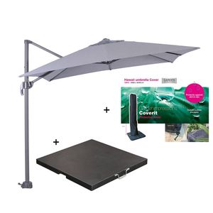 Garden Impressions Hawaii zweefparasol S 250x250 - donker grijs/licht grijs met 80 kg parasolvoet en parasolhoes