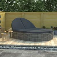Ligbed met kussens 2-persoons poly rattan grijs