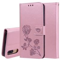 Rose reliëf horizontale Flip PU lederen draagtas voor Huawei P20 met houder & kaartsleuven & portemonnee (Rose goud)