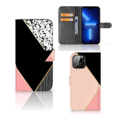 iPhone 13 Pro Max | Book Case | Zwart Roze Vormen