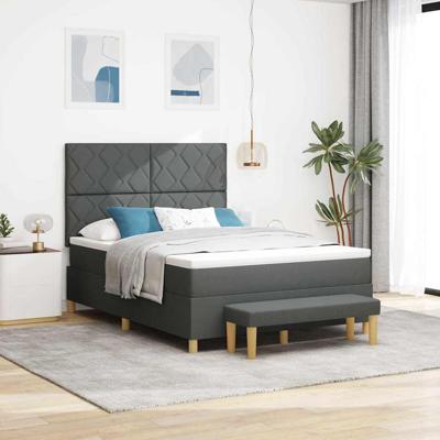 Boxspring Bed met Matras & Bank Donkergrijs 140x200 cm Stof