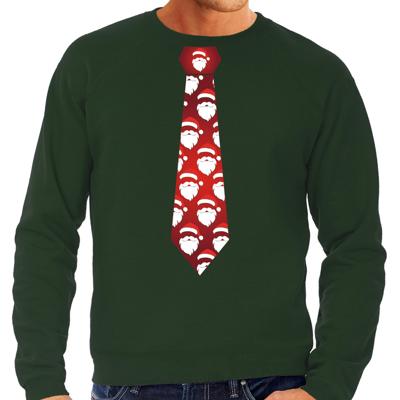 Bellatio Decorations Kersttrui - sweater - stropdas kerstmannen - heren - groen - kerstdiner kleding Bellatio Decorations Kersttrui - sweater - stropdas kerstmannen - heren - groen - kerstdiner kleding