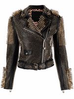 Philipp Plein veste de moto en cuir cloutée - Noir