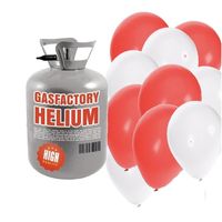 Helium tank met rode en witte ballonnen 50 stuks