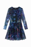 Korte wijd uitlopende jurk met print - BLUE - XS