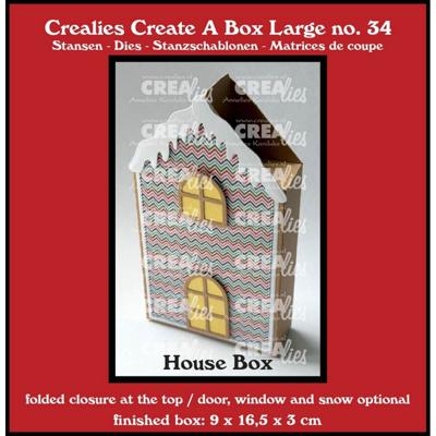 Crealies • create a box groot platte doos huis met deur, raam & sneeuw