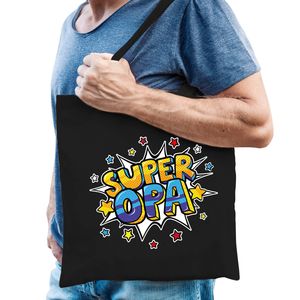 Super opa popart katoenen tas zwart voor heren - cadeau tasjes - Feest Boodschappentassen