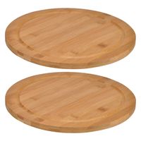 Set van 2x stuks bamboe broodplank/serveerplank/snijplank rond 25 cm - thumbnail